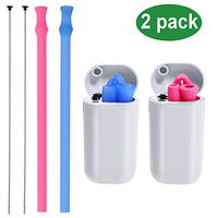 Malier Collapsible Reusable Straws, Portable Soft Silicone Straws for 30 & 20 oz Tumbler, BPA Free with Case & Cleaning Brush (Blue & Rose Red)