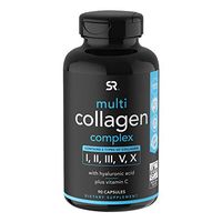 Multi Collagen Pills (Type I, II, III, V, X) Hydrolyzed Collagen Peptides with Hyaluronic Acid + Vitamin C (90 Count)