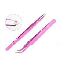Nail Art Tool,Putars Portable 2Pcs Stainless Steel 45 Degree Curved Tweezers for Nail Tool Pink
