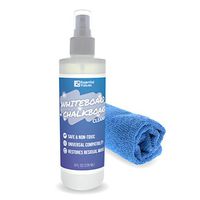 Whiteboard Cleaner Spray (8 fl oz), The Best for Removing Shadowing from Dry Erase Boards, Chalkboards & Liquid Chalk Markers - Safe & Non-Toxic, Made in USA by Essential Values (8 oz + Fiber)