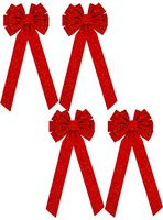 Regent Christmas/Holiday Giant 16" x 42" Red w/Gold Glitter Velvet Bows (4)