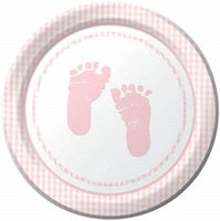 16 count Pink Baby Footprints 9 inch Paper Lunch Plates baby shower birthday