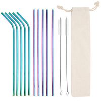 Zoohot 10 Pack Metal Straws10.5 inch Drinking Straws Reusable, Ultra Long Rainbow Color Stainless Steel Straws for 30oz / 20oz Tumblers (5 Straight, 5 Bent, 2 Brushes, 1 Pouch)