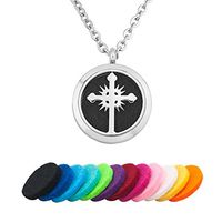 CoolJewelry Essential Oil Diffuser Necklace Aromatherapy Jesue Cross Magnetic Boy and Girl Perfume Jewelry with 12 Refill Pads