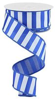 Wired Ribbon Royal Blue and White Medium Horizontal Striped 1.5" X 10 Yards for Wreaths, Gift Wrapping Easter Spring Summer