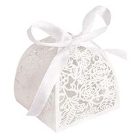 YOZATIA 50pcs Laser Cut Rose Candy Boxes, 2.6 x 2.6 x 2.8 Inches Gift Boxes for Anniverary Party Wedding Favor(White)