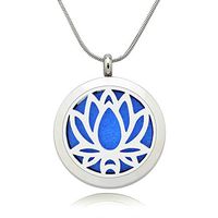 Lademayh Essential Oil Necklace Diffuser Lotus Pendant Locket Aromatherapy Diffuser Jewelry, Perfume Necklace with 2 pcs Chains & 12 Pads