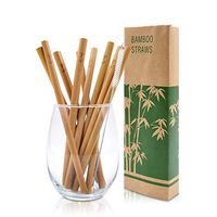 GEERTOP Organic Bamboo Straws Reusable Biodegradable Kids Adults Smoothie Drinking Straw with Cleaning Brush for Hot Cold Drinks - Natural Alternative to Plastic