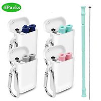 Reusable Silicone Collapsible Straws 4 Pack Portable Drinking Straw with Carrying Case and Cleaning Brush, Aceoce BPA Free For Party, Travel, Outdoor Drinking Straws