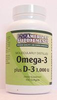Omega-3 Plus D-3 1,000 IU American Supplements 100 Softgel