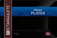 [60 Count - 13.5 Inch Plates] Rectangulete Designer Tableware Premium Heavyweight Plastic Black Rectangle Dinner Plates With Border, Party & Wedding, Event Plate, Disposable Dishes