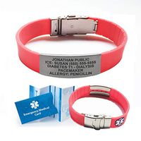Silicone Sport Medical Alert ID Bracelet (Incl. 5 Lines of Custom Engraving). Choose Your Color! - (Coral Red)