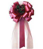 Burgundy Pull Bows with Tulle Tails and Rosebuds - 8" Wide, Set of 6, Wedding Pew Bows, Aisle Decoration, Reception, Anniversary, Christmas, Valentine's Day, Birthday, Party, Fundraiser, School Dance