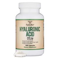 Hyaluronic Acid Supplement -180 Capsules (Enhances Effects of Hyaluronic Acid Serum for Face) 200mg Per Serving for Skin and Face Aging Support by Double Wood Supplements (Acido Hialuronico)