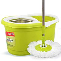 Rotating disc mop, adjustable and telescopic stainless steel mop rod, cotton fiber mop head with strong water absorption (Color : Green, Size : 42cm × 24.5cm × 24cm)