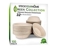 Compostable Bagasse Bowls - Eco Friendly Dinnerware - Biodegradable and Recyclable, 100 Pack, 32 Oz