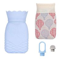 Microwave Heating Hot Water Bottle for winter-320ml Portable sililcone hot Water Bag Hand Warmer with Knit Cover for Pain Relief(Short, Blue)