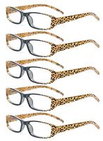 SOOLALA 3-Pairs Womens Designer Spring Hinge Rhinestone Lightweight Reading Glasses (5 Pairs Value Pack in Leopard, 1.5)