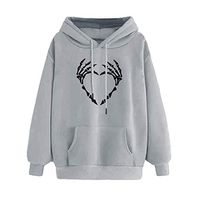 Veodhekai Women Pullover Hooded Halloween Blouse Print Cosplay Drawstring Casual Pullover Tunic Gray
