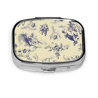 Pill Organizer Pill Box Metal Portable Vitamin Pill Case for Pocket,Purse,Daily Needs and Travelling -Blue Toile French Country Cherub Pattern