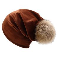 Theoylos Women Winter Beanie Hat Velvet Warm Skull Cap Ladies Casual Pompom Ski Cap Comfort Ear Warm Hat Coffee