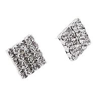 1 Pair Crystal Rhinestone Square Ear Stud Earrings Women Silver Jewelry Best Accessory Good Jewerly Fine Fashion Womens Bright Prom Pretty Charms Simple Charm