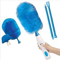 360° Spin Duster Motorized Dust, Battery Operated Cordless Static Electricity Hand Duster with Replacement Head for Home Cleaning,Electric Duster (Color : Blue)