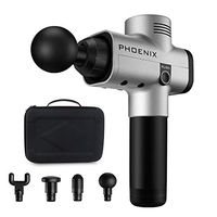 Phoenix Handheld Percussion Massager – Quiet 40-60dB Professional Deep Tissue Massager – 4 Attachment Massage Gun with Carrying Case for Full Body Muscle Relieves Pain and Soreness - Silver