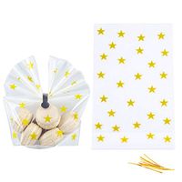 We Moment Gold Star Clear Cello Bags Candy Plastic Favor cellophane Treat Bags,Pack of 100