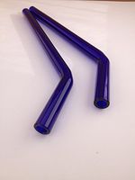 Glass Straw Set- Two Beautiful Bent Straws Pick Your Color 8inch 9.5mm with Cleaning Brush (Cobalt Blue)