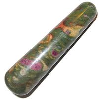 Satin Crystals Ruby Zoisite Massage 3.8" Collectible Pink & Olive Green Abundance Stone Stress Relief Healing Wand C52