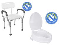 Vaunn Medical Bathroom Safety Bundle - Shower Chair with Arms and Toilet Seat Riser