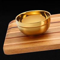 WWSHM Eco-Friendly Stainless Steel Tableware Children's Special Bowl Big Soup Golden Bowl Double Stainless Steel Bowl (Color : Gold, Diameter : 14CM)