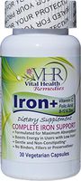 VHR Iron+ with Vitamin C, FOLIC Acid, B-12 & ZINC Preservative-Free, Gentle and Non-constipating, Boosts Energy, Supports Red Blood Cell Formation, Formulated for Maximum Absorption. 30 Veggie caps