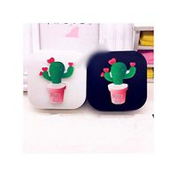 DIY Cute Potted Plant Cactus Contact Lens Case with Mirror Box Container for Contact Lens Gift for Kids,White