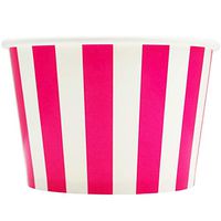 [50 Count] Valentine's Day Pink Paper Ice Cream Cups - 8 oz Striped Madness Dessert Bowls Perfect For Yummy Treats! Frozen Dessert Supplies