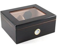 Bubinga Wood 50 Count Glass Top Cigar Humidor with Front Mount Hygrometer
