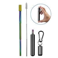 Insten Collapsible Reusable Metal Straws, Food-Grade Stainless Steel Drinking Straw with Portable Case and Cleaning Brush for Gold Beverage, Coffee and Smoothie, Black