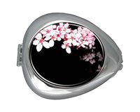 DANIEL MOXLEYB Pill Box Case Decorative Boxes Silver Pill Box Holder Organizer Container Compact 3 Compartment Medicine Case, Oval Pill Box for Pocket or Purse (Falling Flower Cherry Blossom)