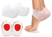 1 Pair Shock Absorption Gel Foot Heel Cushion Cups, Plantar Soft Inserts Pads & 1 Pair Heel Sleeves Socks for Heel & Ankle Pain Relief (Small/Medium, 1 Pair Heel Cushion Cups & 1 Pair Heel Socks)