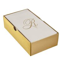 LINEN FEEL DISPOSABLE MONOGRAMMED GUEST TOWELS | European Made | Initial “R” | 24 pc | for Upscale Wedding and Dining (Ivory/Gold)