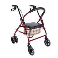 Healthcare Rollator Walker with Seat, Backrest,Wheels and Storage Bags,Lockable Brakes Brushed Steel,for Elderly, Seniors, Handicap, Disabled,Red
