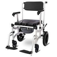 Commode with Wheeled Mobile Toilet Chair, Wheelchair Shower Transport Chair Foldable Mobile Chair for Bathroom Toilet Stool Elderly Disabled Person
