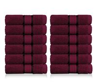 COTTON CRAFT - 12 Pack - Ultra Soft Extra Large Wash Cloths 12x12 Burgundy - 100% Pure Ringspun Cotton - Luxurious Rayon Trim - Ideal for Daily Use - Each Towel Weighs 2 Ounces