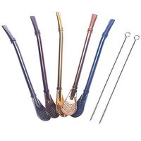 ORYOUGO 5 Pack Stainless Steel Filter Straws Spoon,Reusable Smooth-friendly Wide Diameter Straw with 2 Cleaning Brushes