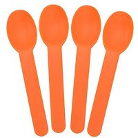 [25 Count] Orange Heavy Duty Plastic Spoons - Disposable Frozen Yogurt Ice Cream Spoons - Frozen Dessert Supplies