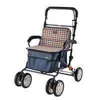 Rolling Walkers Shopping Cart Old Man Trolley Folding Wheelchair Portable Walker Home Shopping Cart with Seat Gift Can Bear 100 Kg (Color : Blue, Size : 6653.588-96cm)