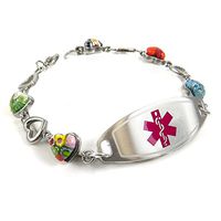 My Identity Doctor - Ladies Medical Alert Bracelet with Custom Engraving - 1.2cm Steel, Glass Hearts - Purple - Wrist Size 5.25 Inch