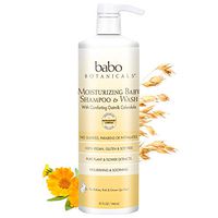 Babo Botanicals Moisturizing Baby 2-in-1 Shampoo & Wash with Oatmilk and Organic Calendula, Hypoallergenic, Vegan - 32 oz. (Family size),Yellow