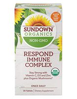 Sundown Organics Respond Immune Complex, Immune System Support with Vitamin C, D3, and Zinc, Gluten Free, 100% Non-GMO, 30 Tablets